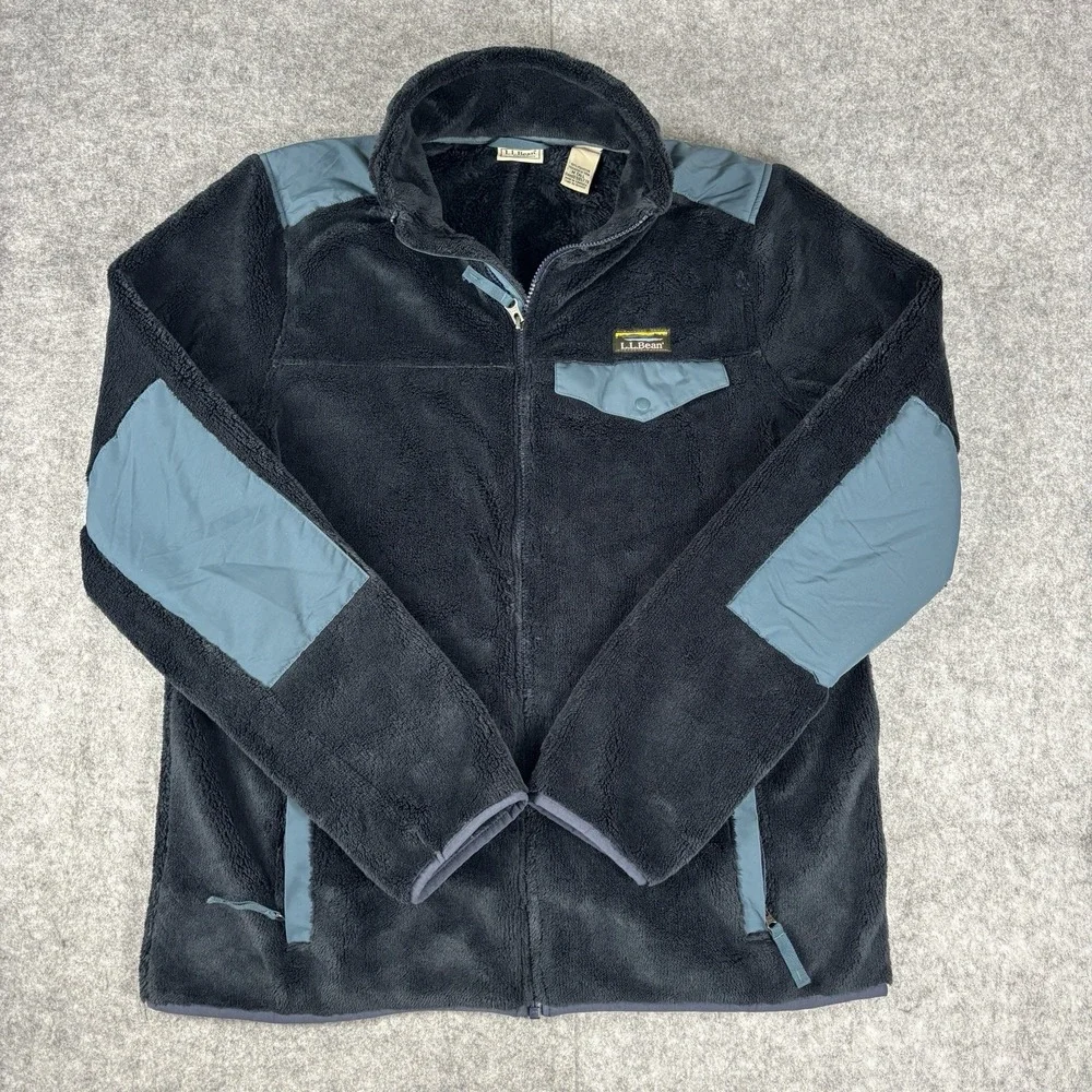 LL Bean Men's Hi-Pile Fleece Jacket Full-Zip Pockets M Tall Navy Blue